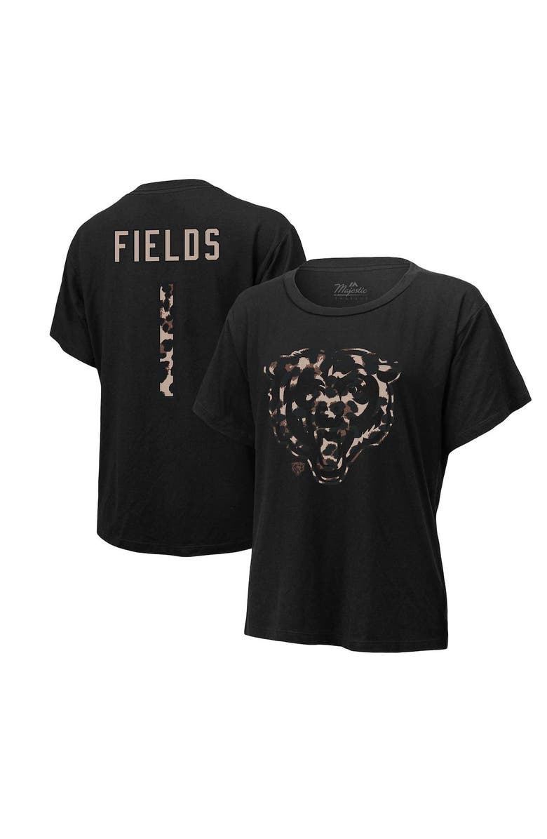 Majestic Threads Women's Majestic Threads Justin Fields Black Chicago Bears Leopard Player Name & Number T-Shirt, Main, color, 