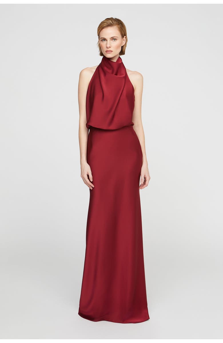 HALSTON Ada Satin Gown, Main, color, Ruby