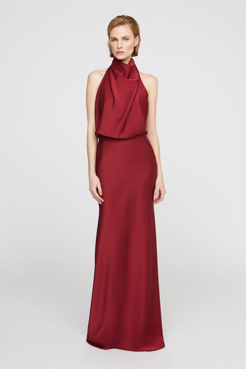 Halston Ada Satin Gown In Brown