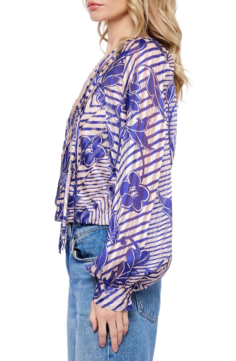 CIEBON Betty Print Split Neck Top, Alternate, color, Navy