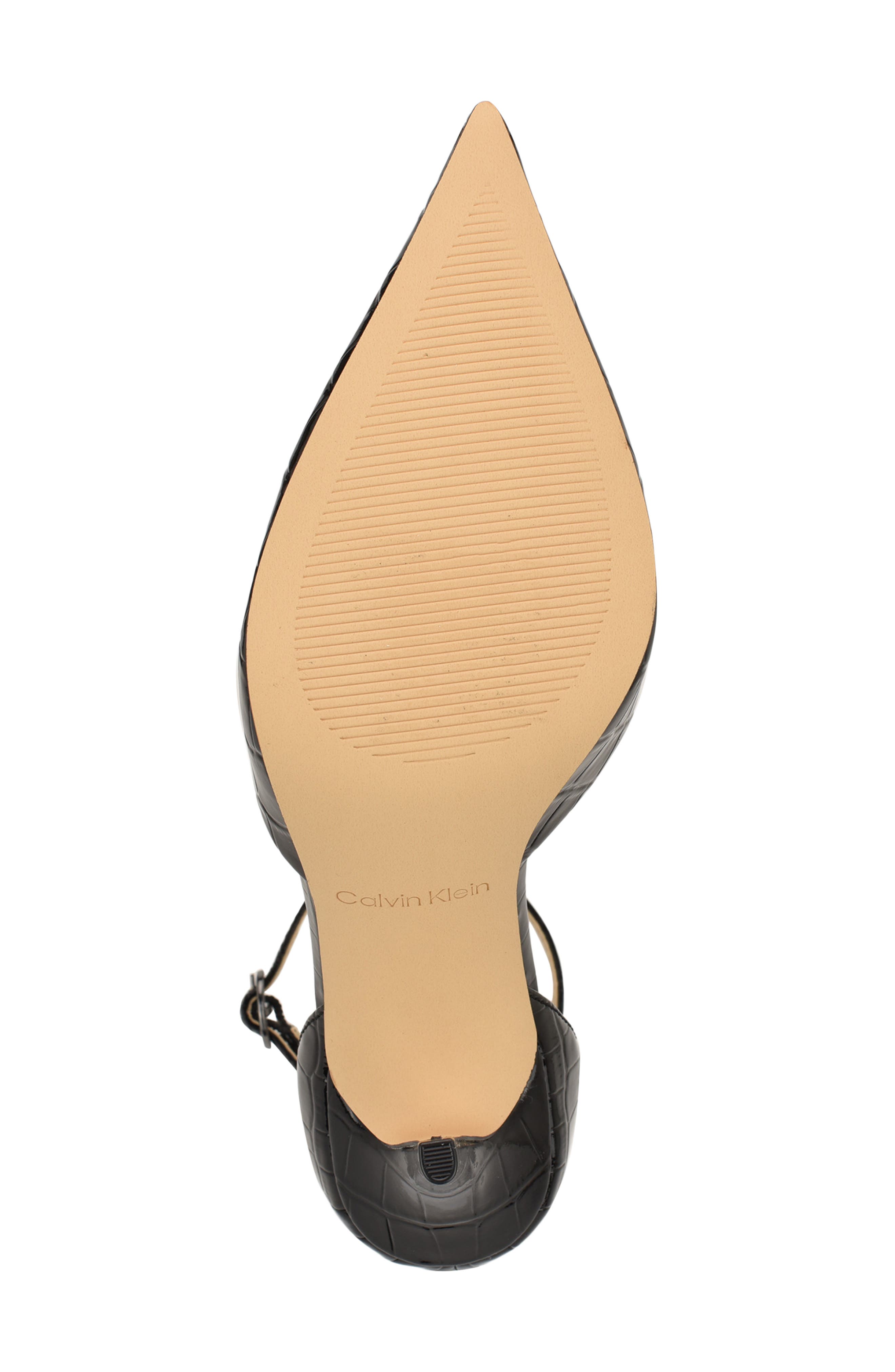 Calvin Klein Olettia Ankle Strap Pointed Toe Pump, Alternate, color, Black Leather