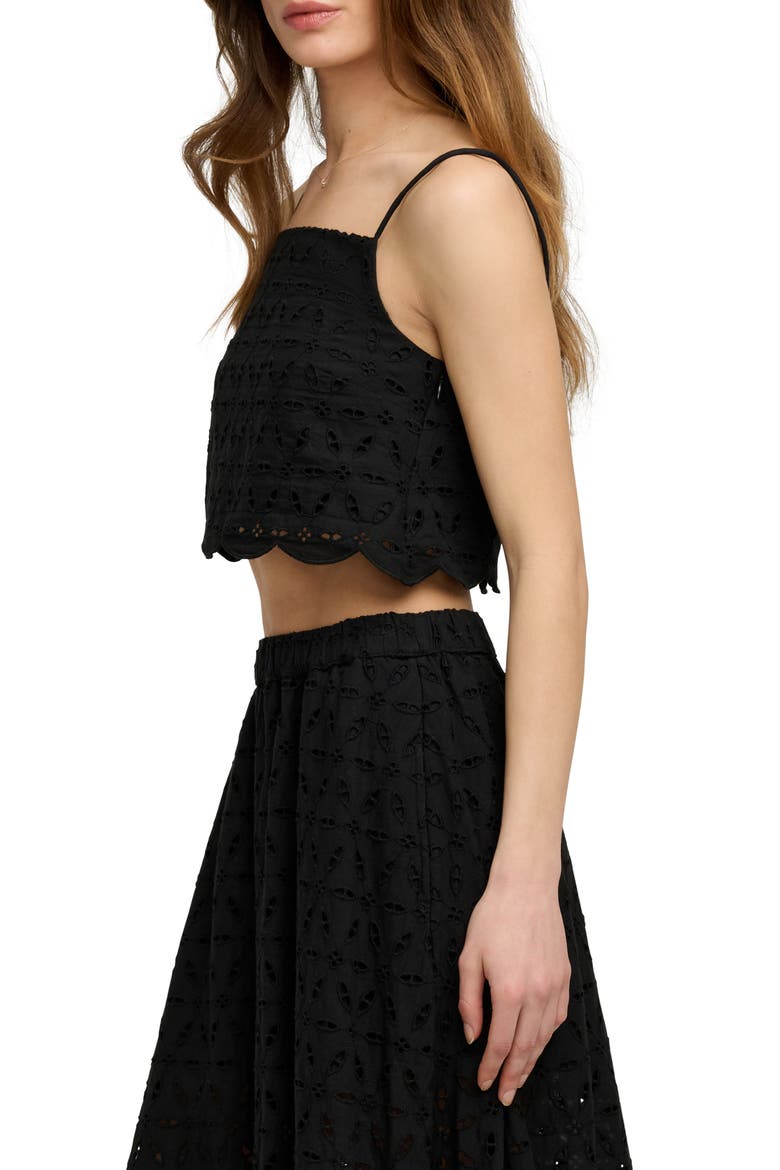 The Pretty Please Eyelet Embroidered Cotton Crop Camisole, Alternate, color, BLACK