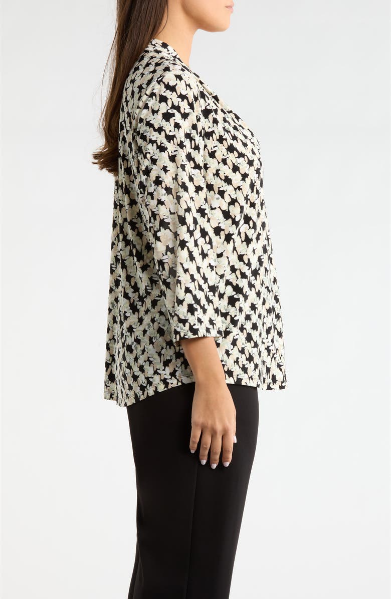 AK ANNE KLEIN Print Pleat Three-Quarter Sleeve Top, Alternate, color, Anne Black/ Beige Multi