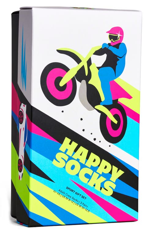 Happy Socks Assorted 3-pack Fast Sports Cotton Blend Socks Gift Box In Multi