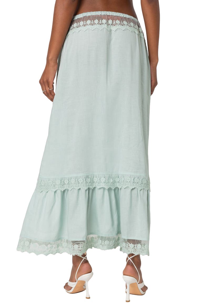 Lace Trim Maxi Skirt, Alternate, color, SAGE
