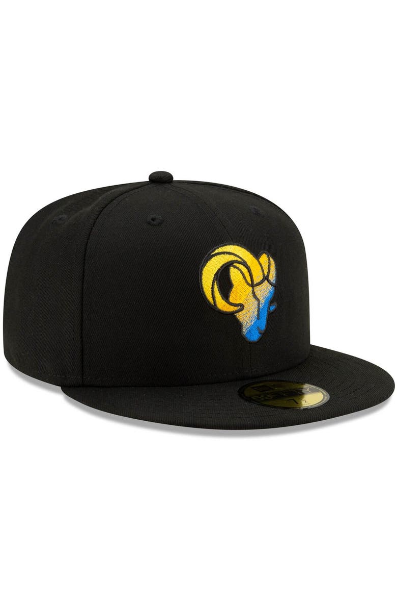 New Era Men's New Era Black Los Angeles Rams Logo Color Dim 59FIFTY Fitted Hat, Alternate, color,