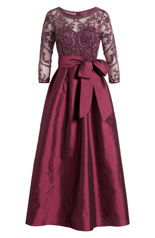 Pisarro Nights Beaded Illusion Neck Taffeta Cocktail Dress In Burgundy