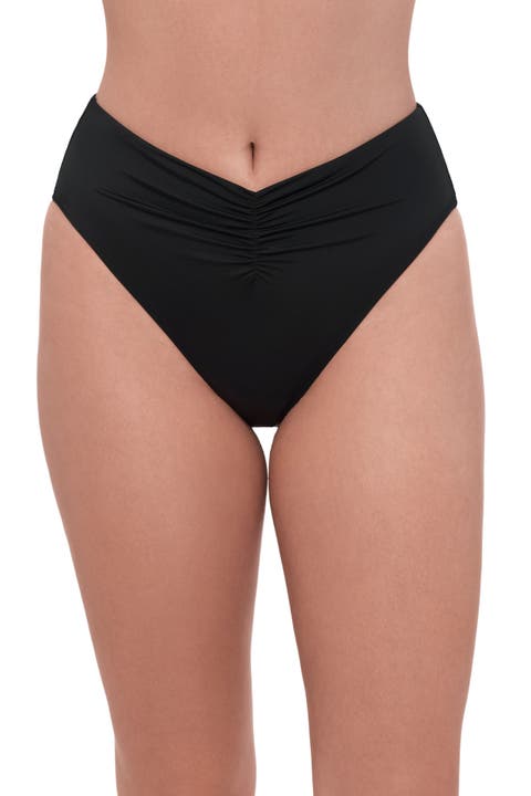 Smoothing and Sculpting Cinch Front High Cut Bikini Swimsuit Bottoms