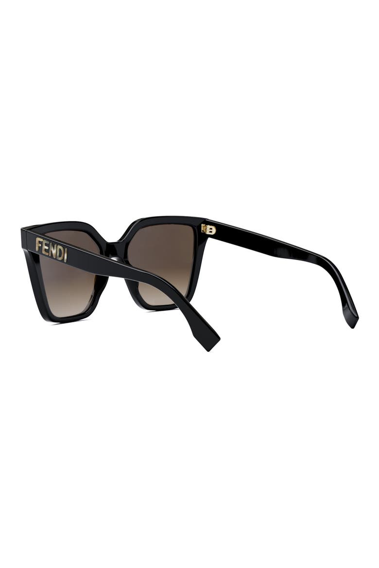 'Fendi Lettering 55mm Geometric Sunglasses, Alternate, color, SHINY BLACK / GRADIENT BROWN