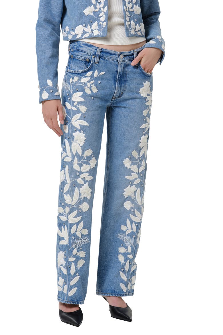 Lindz Floral Embroidered Straight Leg Jeans, Main, color, CUPID