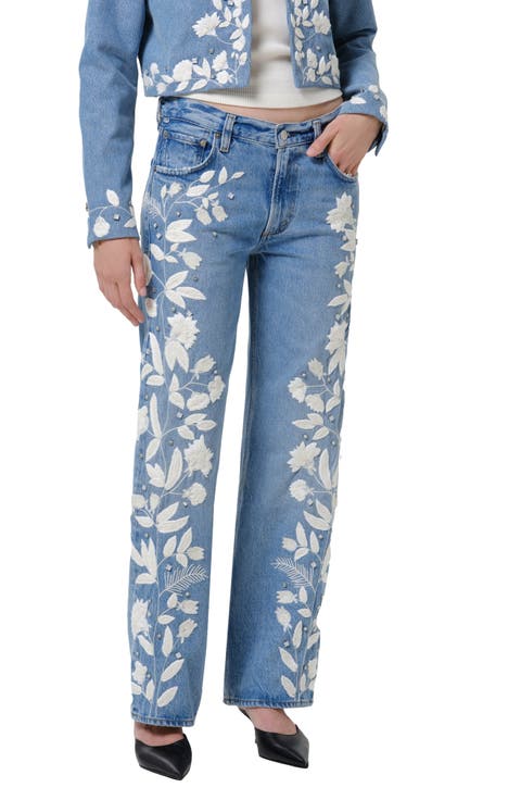 Lindz Floral Embroidered Straight Leg Jeans