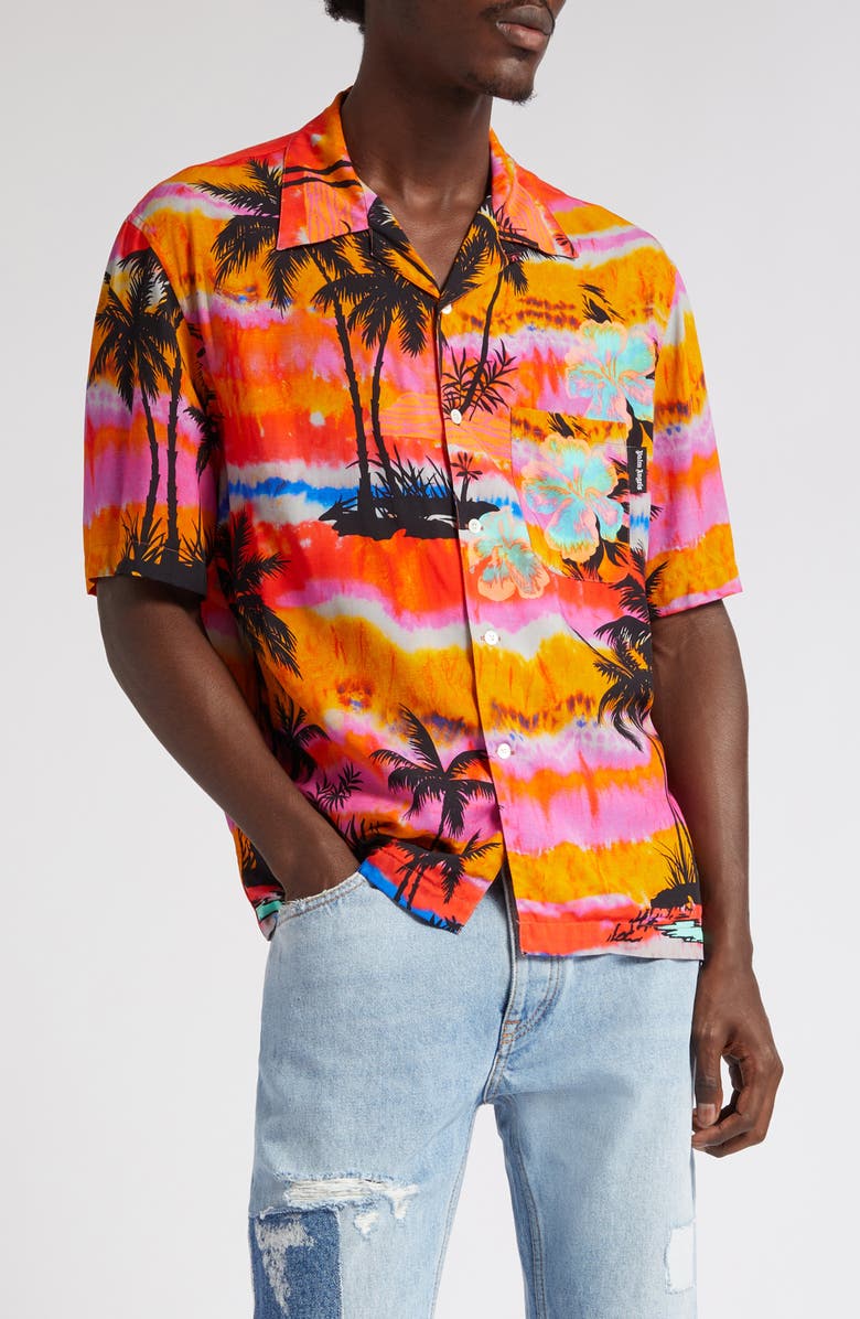 Palm Angels Psychedelic Palms Short Sleeve Camp Shirt, Main, color, 