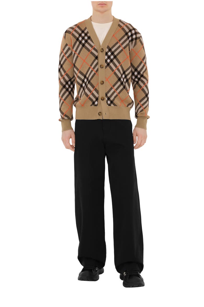 Check Wool Mohair Blend Cardigan, Main, color, Sand beige