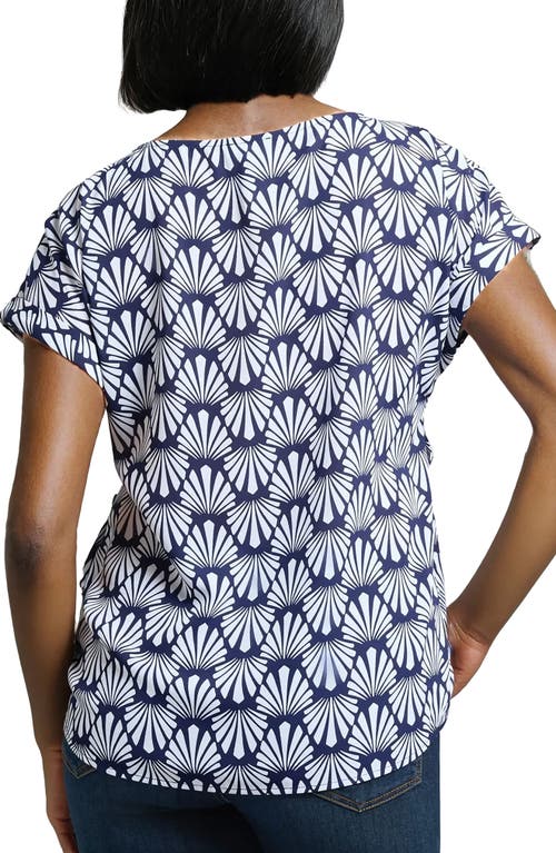 Jones New York Print Side Button Detail Crepe Top In Blue
