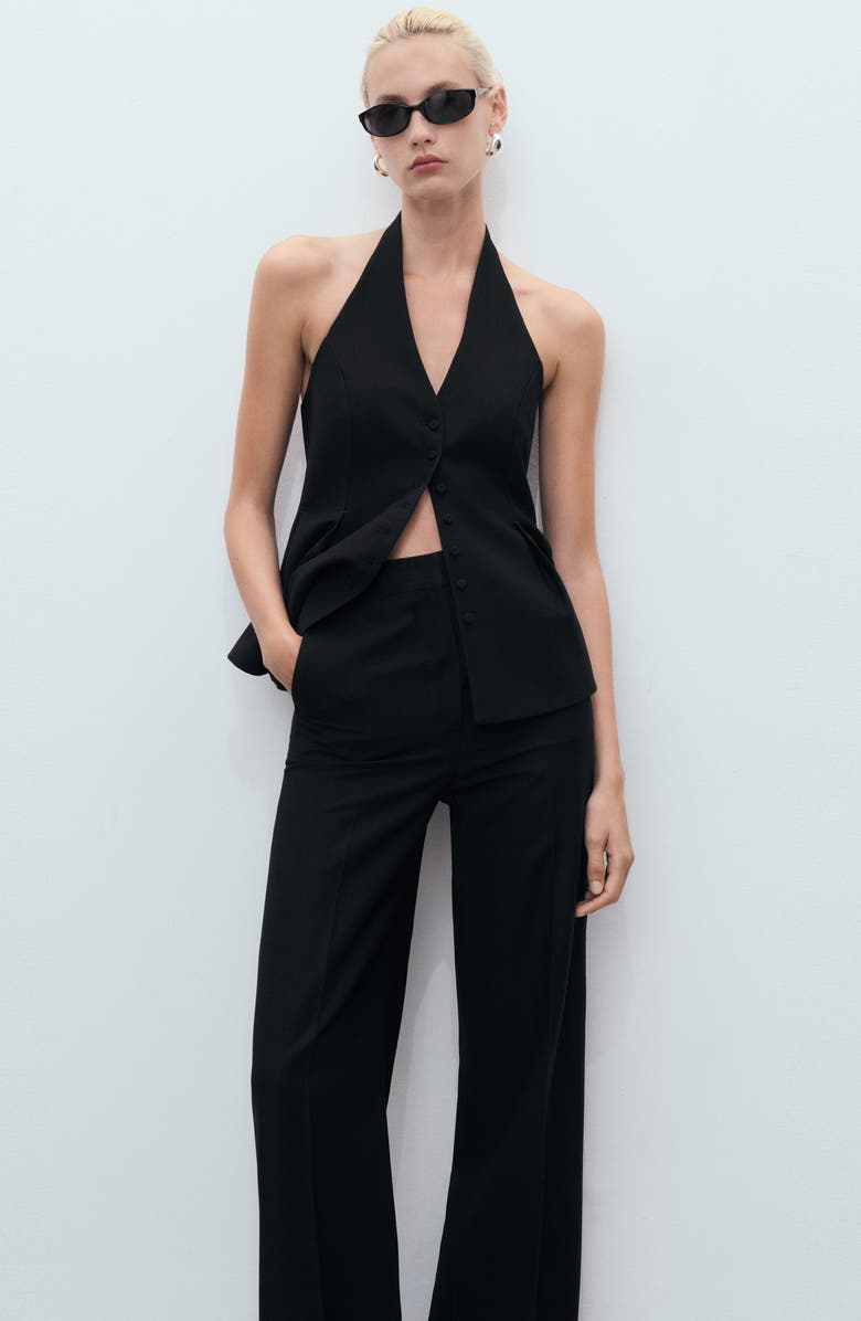 MANGO Pleated Straight Leg Pants, Alternate, color, Black