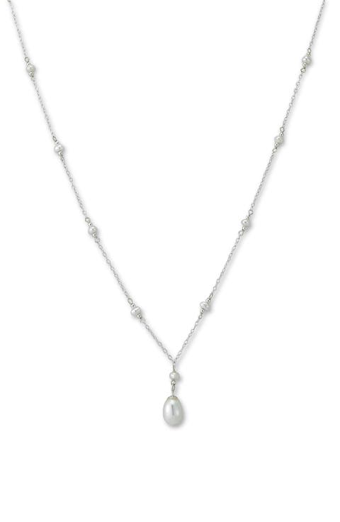 Sterling Silver 5mm Pearl Station Necklace