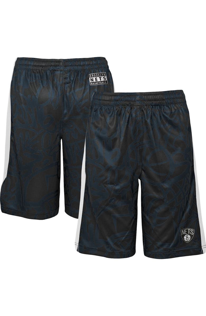 Outerstuff Youth Black Brooklyn Nets Scribble Dribble Baller Shorts, Main, color, Black