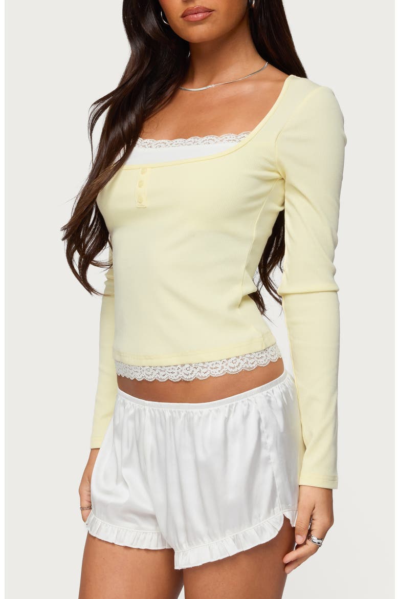 Joana Layered Lacey Henley Top, Alternate, color, YELLOW