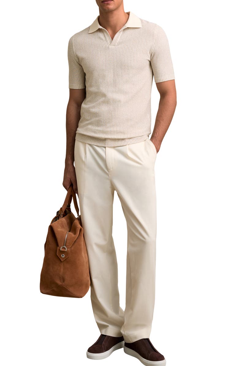 Reiss Hall Stripe Johnny Collar Polo, Alternate, color, Ecru/ Taupe Brown