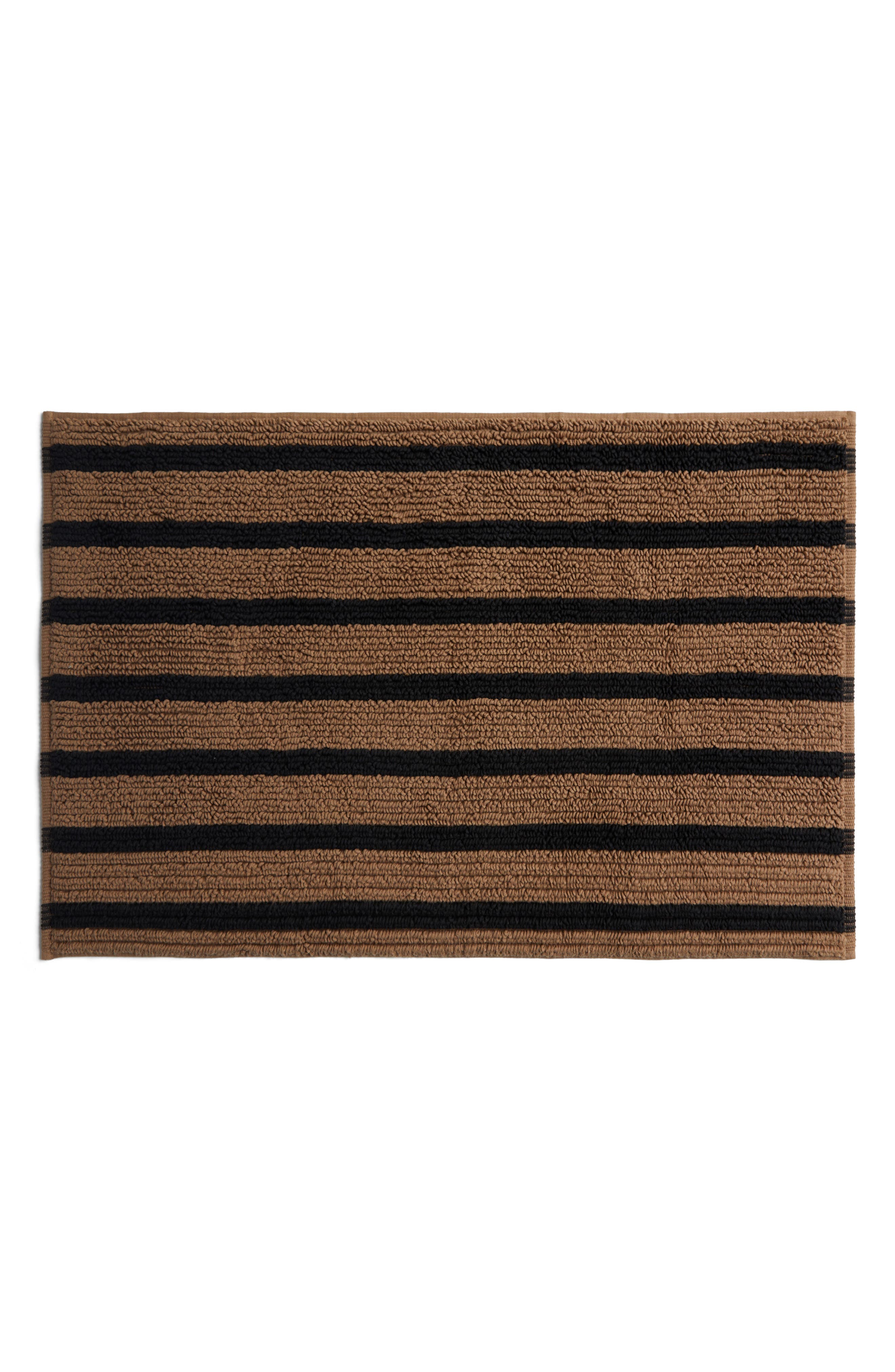 Parachute Resort Stripe Organic Cotton Bath Mat in Camel With Soft Black 