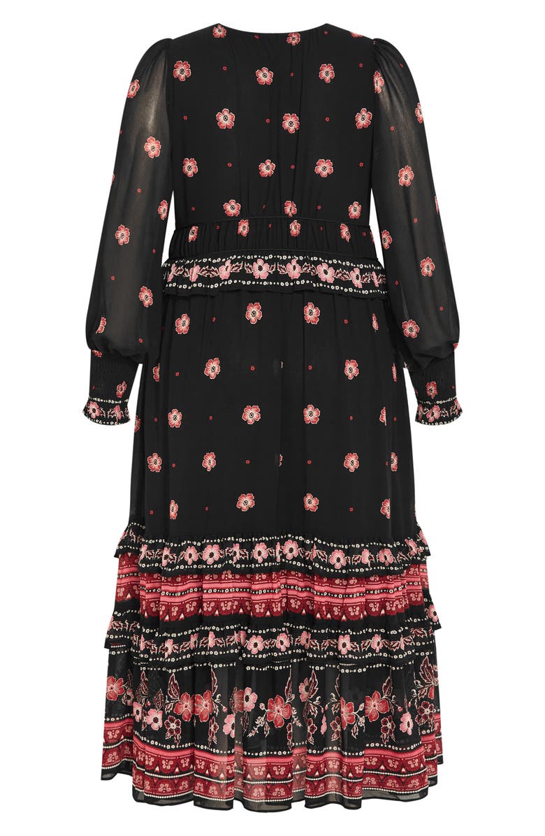 City Chic Eleni Batik Border Print Long Sleeve Maxi Dress, Alternate, color,