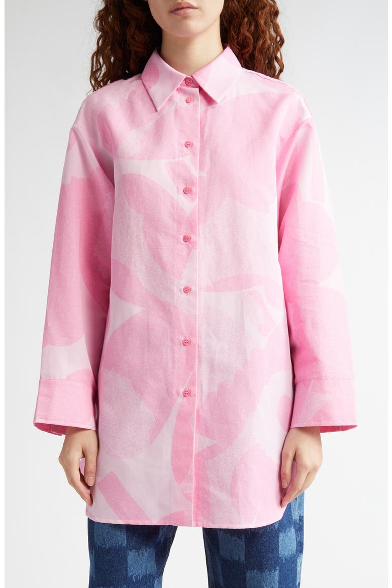 Marimekko Heitto Unikko Floral Cotton & Linen Button-Up Shirt