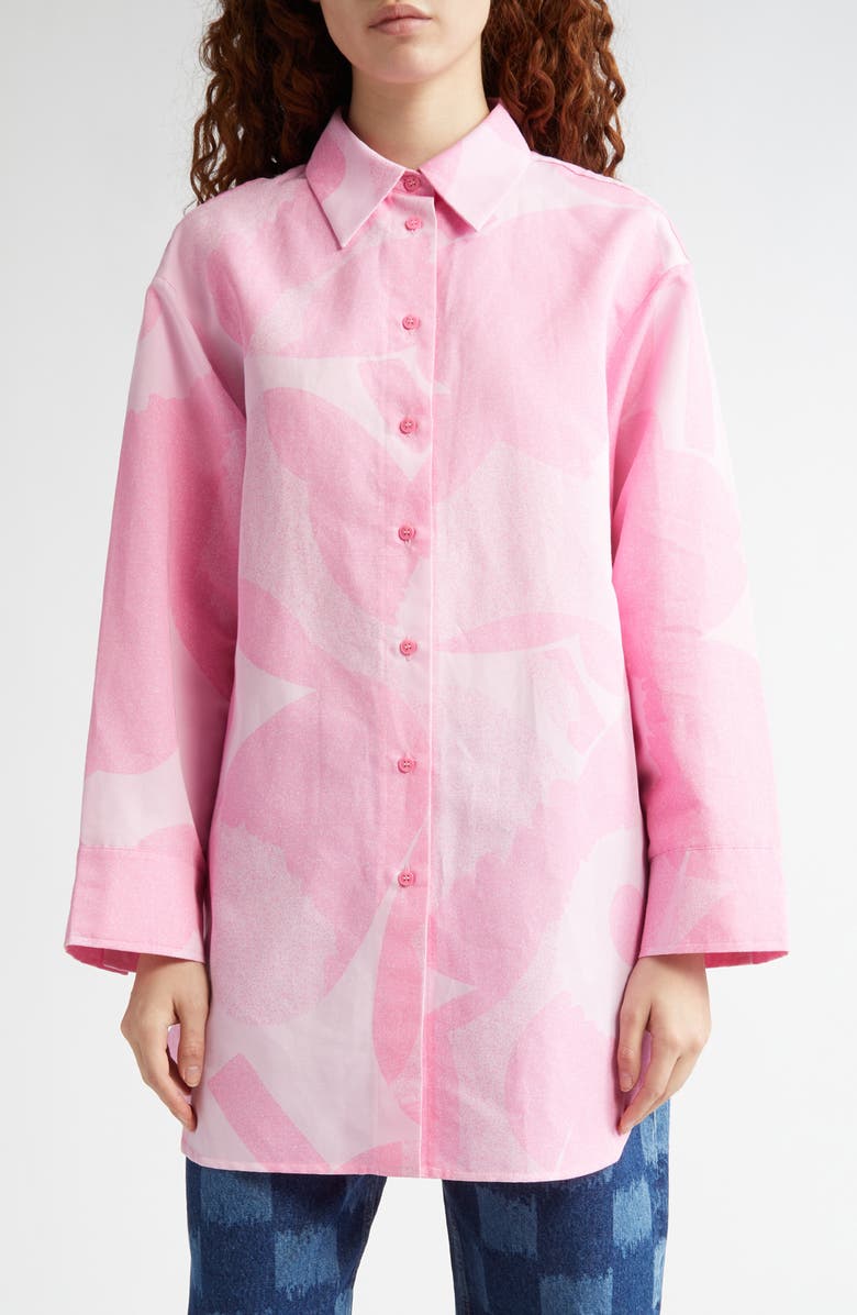 Marimekko Heitto Unikko Floral Cotton & Linen Button-Up Shirt, Main, color, 