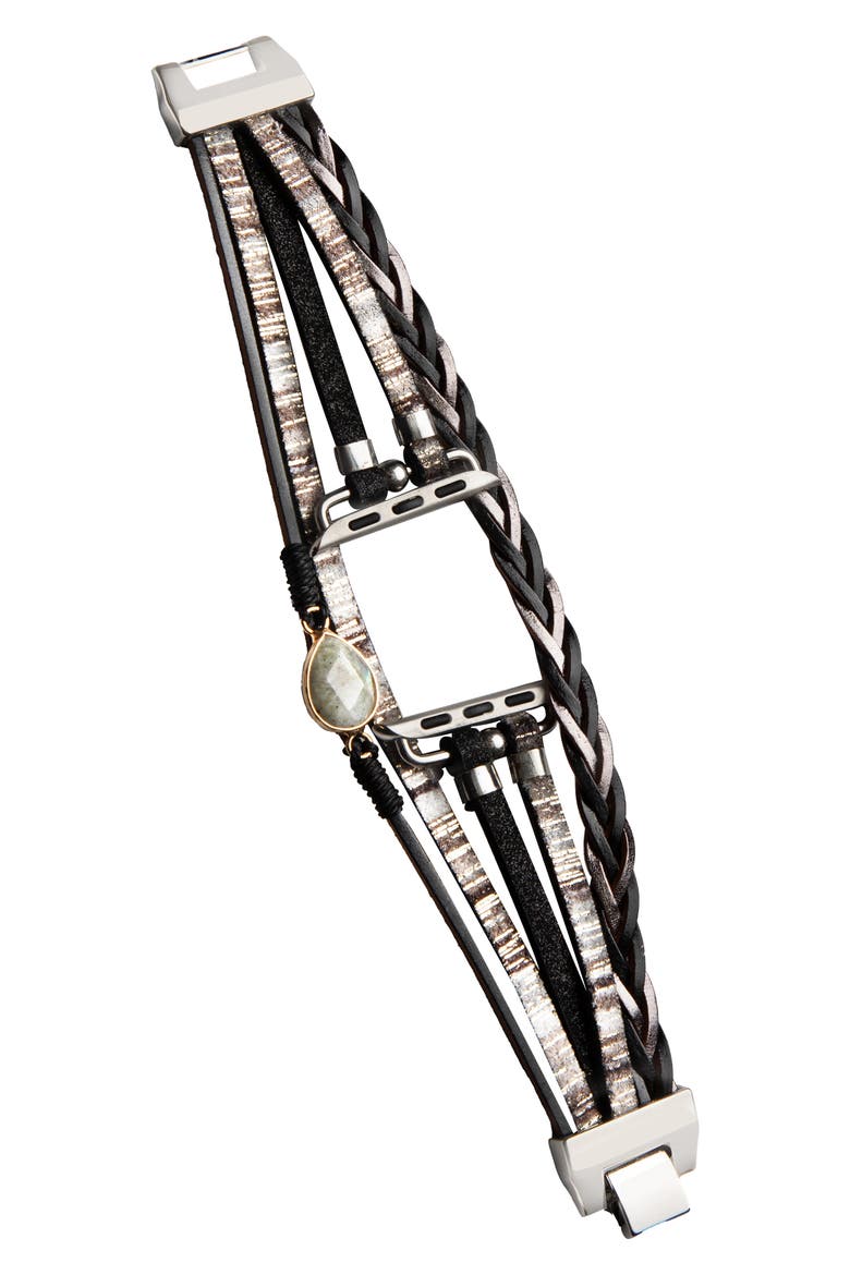 Braided Wrap Apple Watch® Watchband, Main, color, BLACK/ GREY