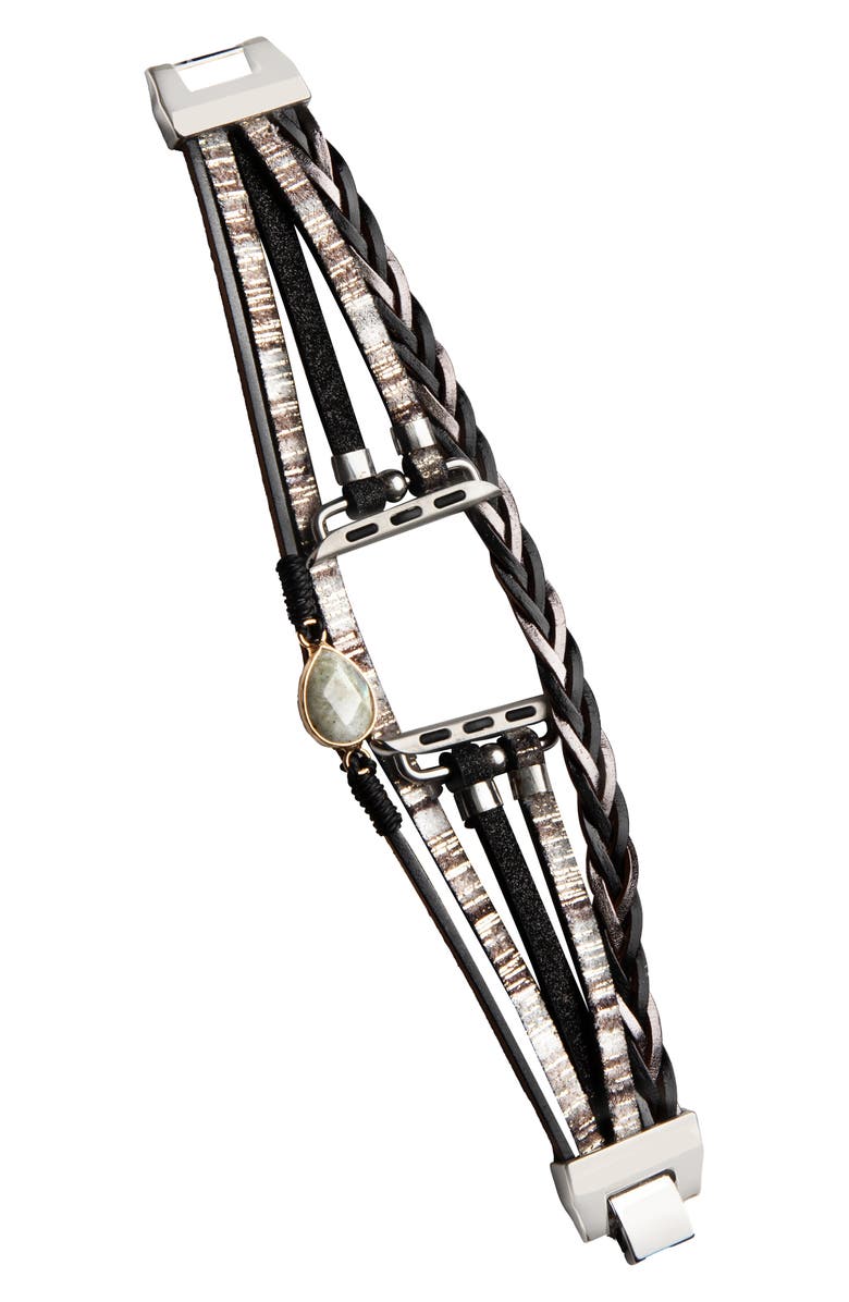 SAACHI Braided Wrap Apple Watch<sup>®</sup> Watchband, Main, color, Black/ Grey