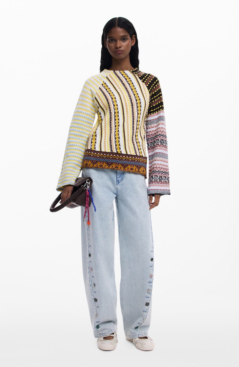 Desigual Pieced Mixed Stripe Sweater, Alternate, color, Yellow Shades