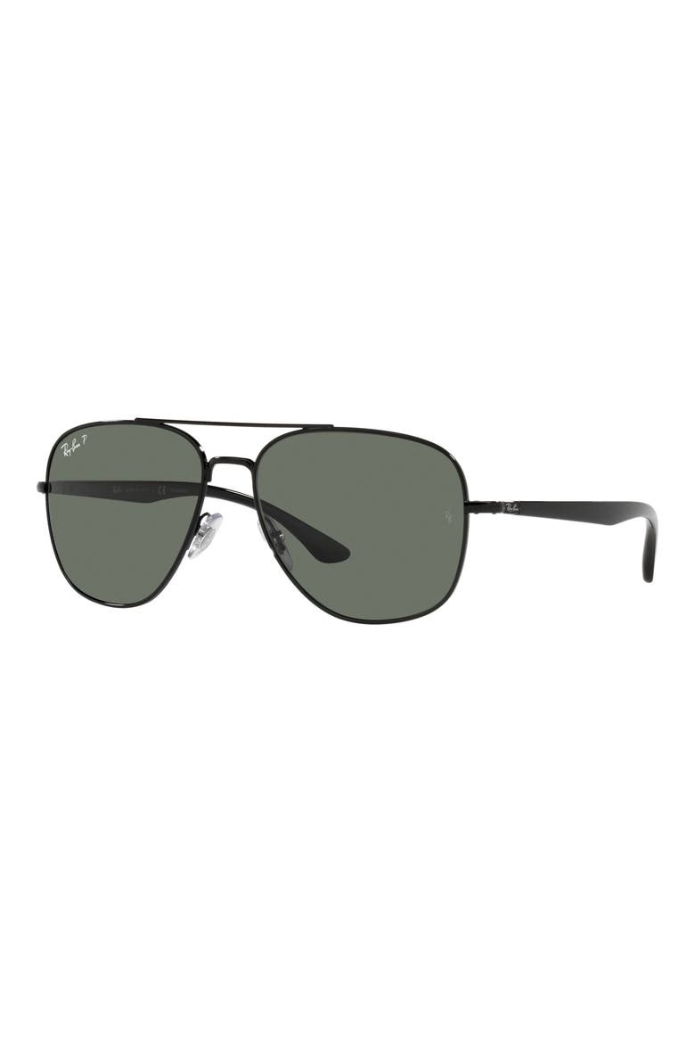 56mm Polarized Square Sunglasses, Alternate, color, BLACK/ POLARIZED GREEN