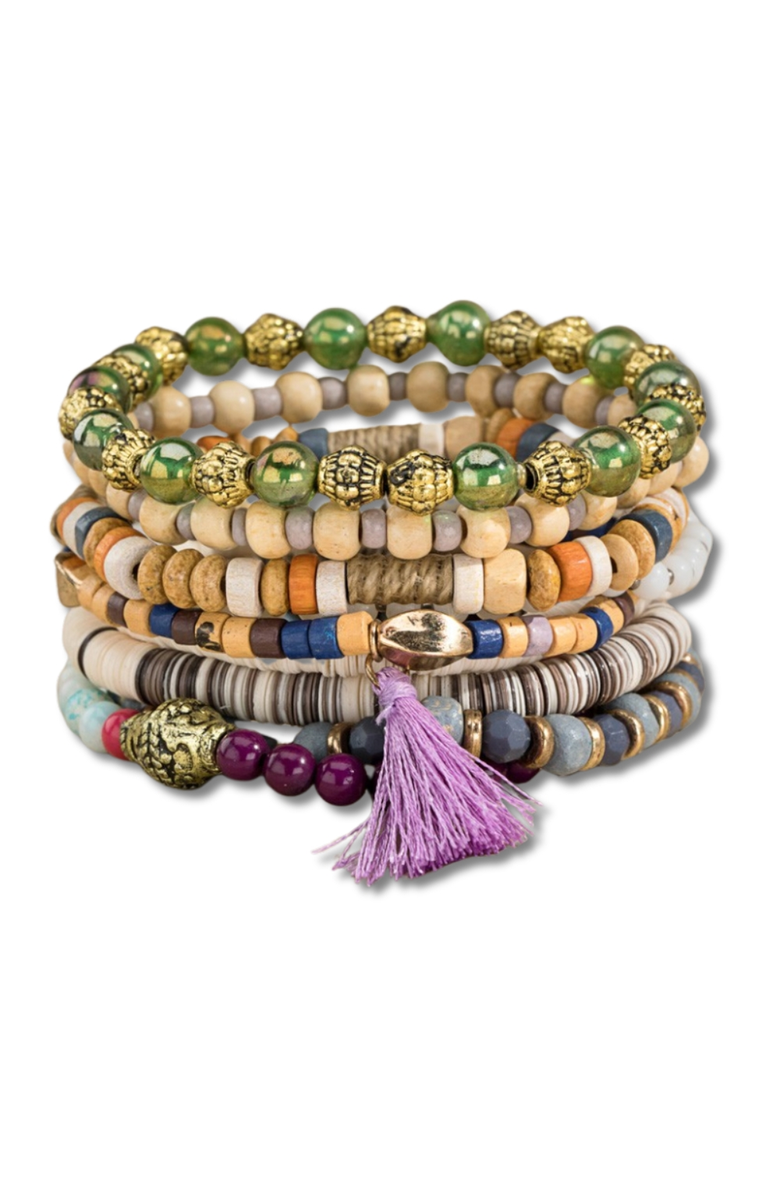 Humanist Beauty Abundance Stacking Bracelet Set, Main, color, Mauve / Green / Gold