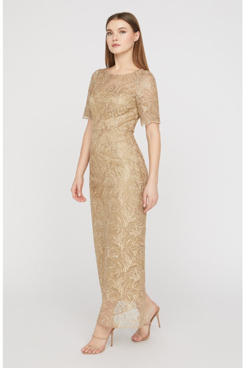 Berlin Embroidered Cocktail Dress, Alternate, color, GOLD