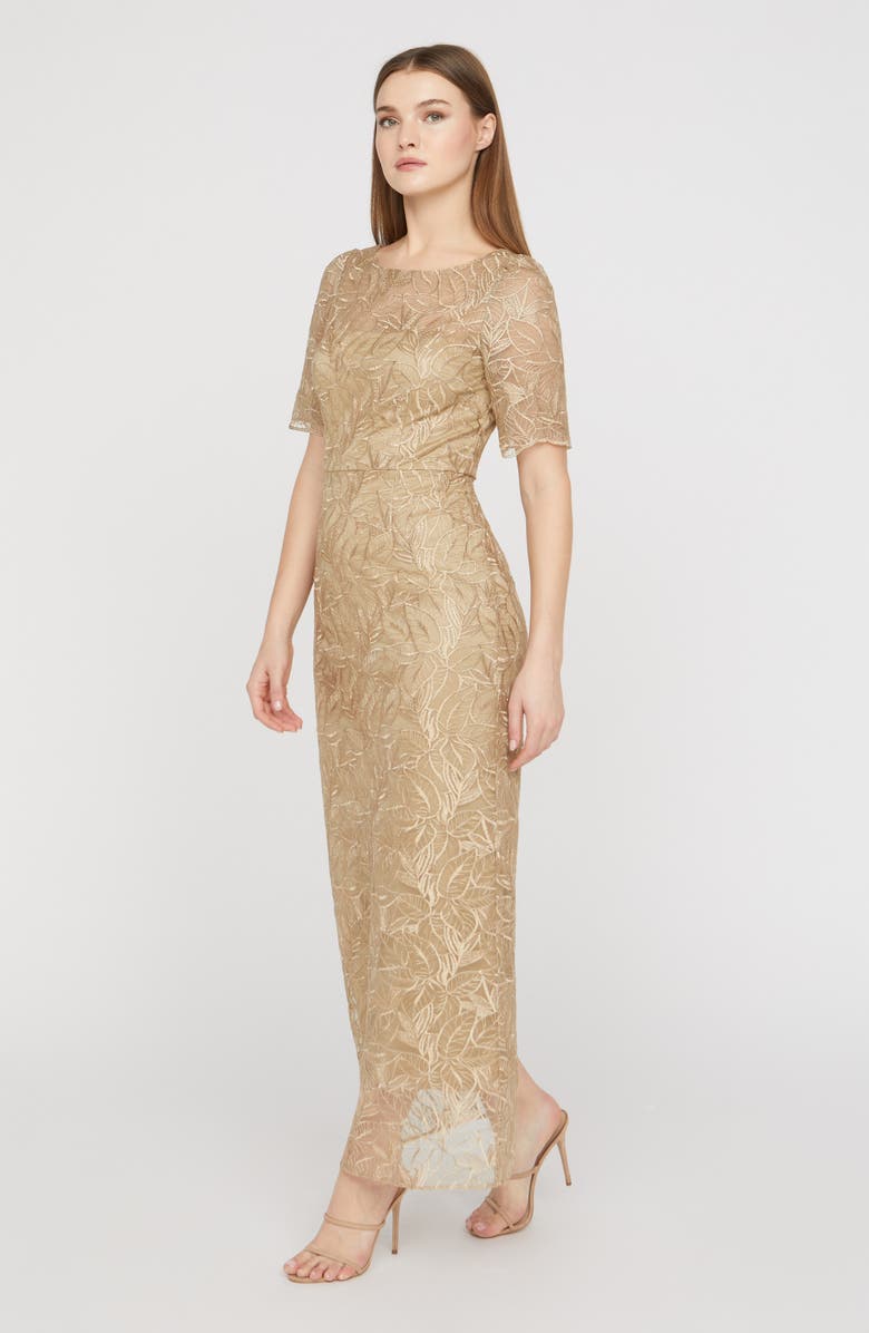 JS Collections Berlin Embroidered Cocktail Dress, Alternate, color, Gold