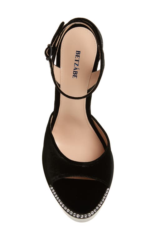 Betzábe Alessandra Crystal Ankle Strap Platform Sandal In Black Velvet