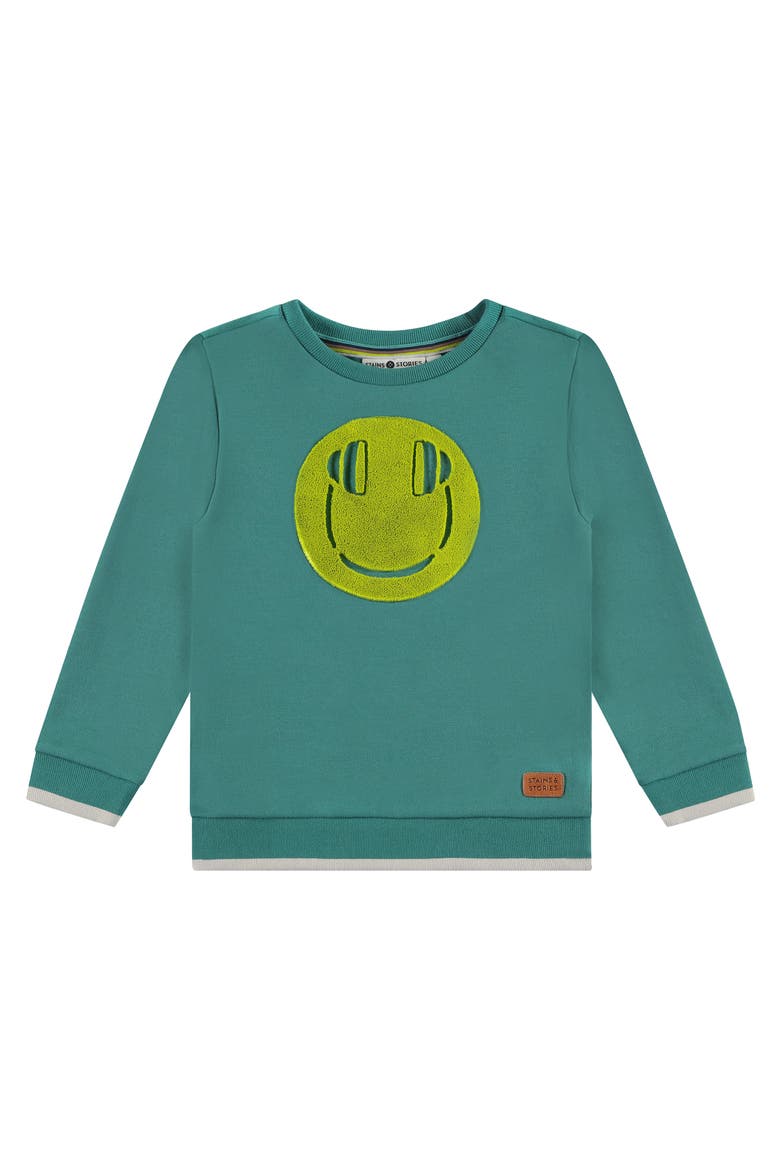 'Headphones Smile' Terry Crewneck Sweatshirt, Main, color, Smaragd