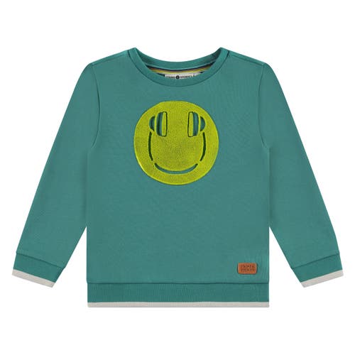 Stains And Stories By Babyface Kids' 'headphones Smile' Terry Crewneck Sweatshirt In Green