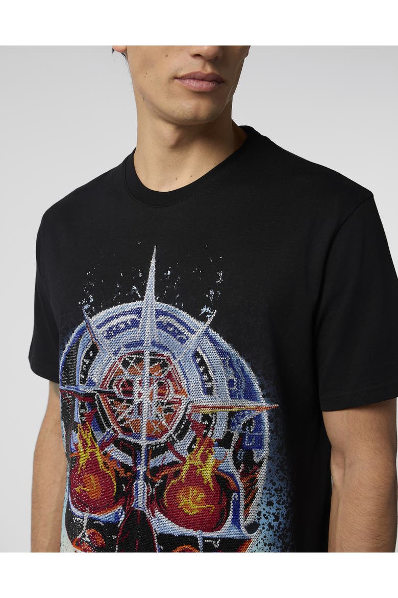 Round Neck T-Shirt Chrome Skull Stones Men, Alternate, color, black