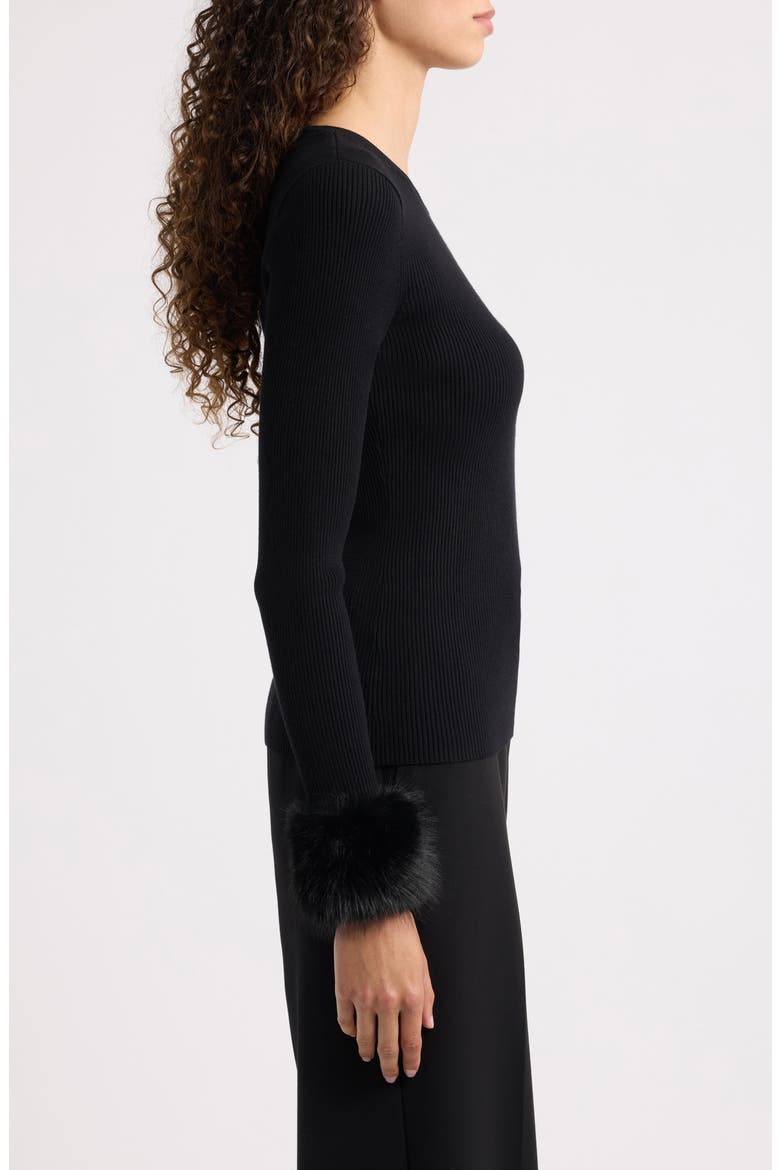 The Savannah Faux Fur Cuff Sweater, Alternate, color, NOIR