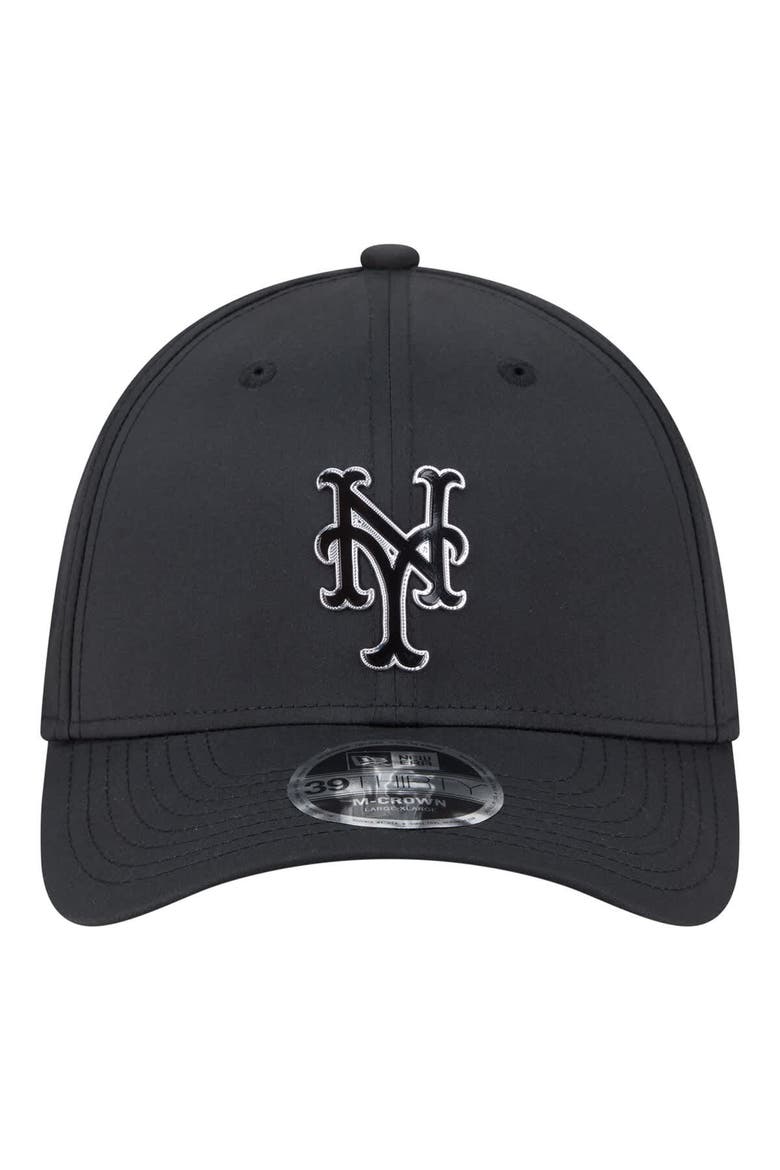 Men's New Era  Black New York Mets Metallic 39THIRTY M-Crown Flex Hat, Alternate, color, Black