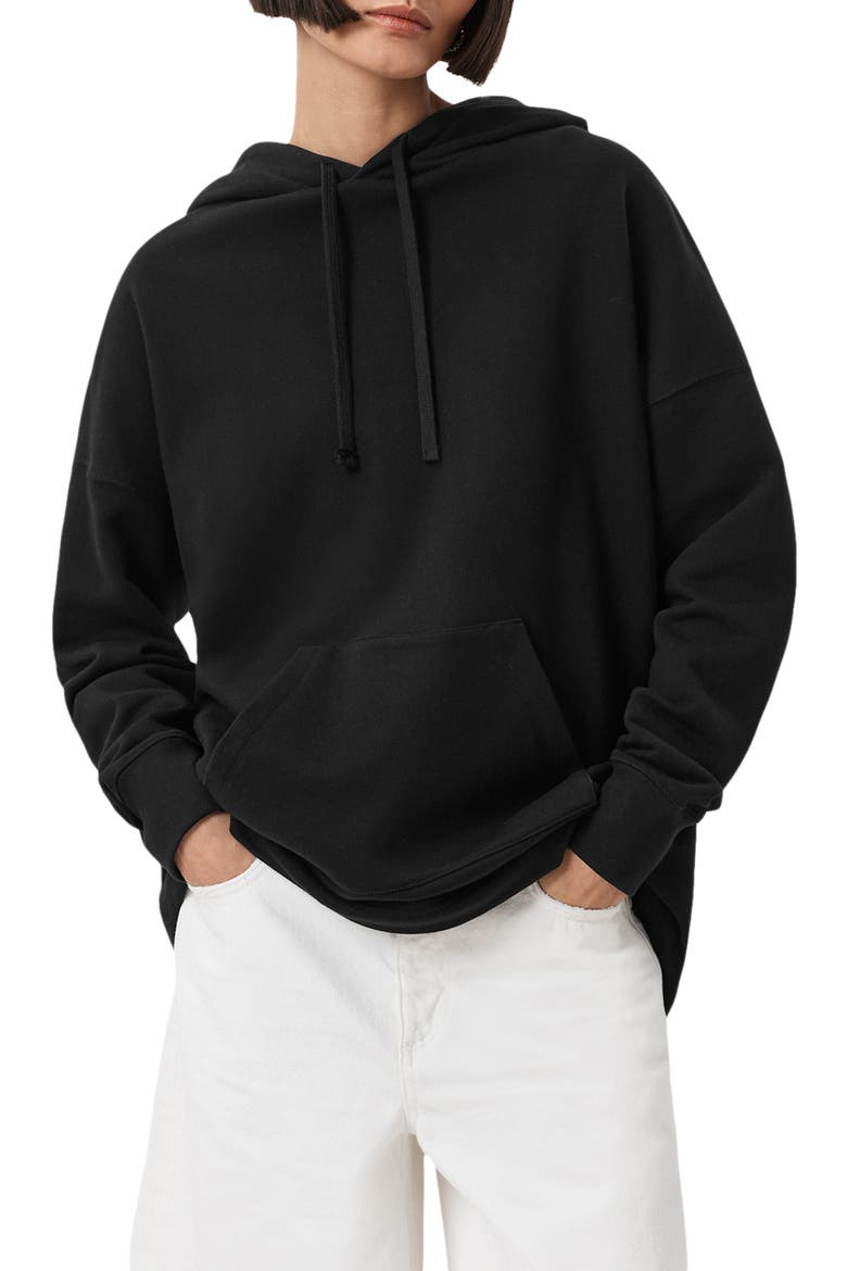 Etti Scrunch Cotton Hoodie, Main, color, BLACK