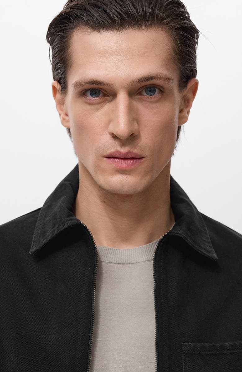 MANGO Slim Fit Denim Workwear Zip Jacket, Alternate, color, Black Denim