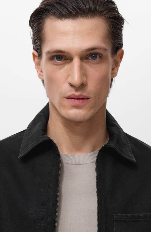 Mango Slim Fit Denim Workwear Zip Jacket In Black
