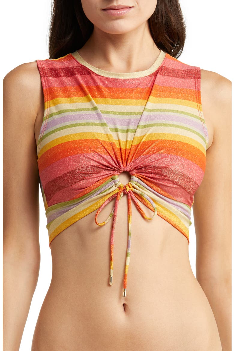 Greta Ruched Cutout Swim Top, Main, color, PERSIMMON MULTI