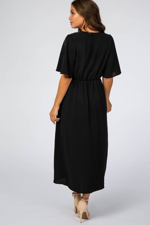 Pinkblush Open Sleeve Wrap Midi Dress In Black