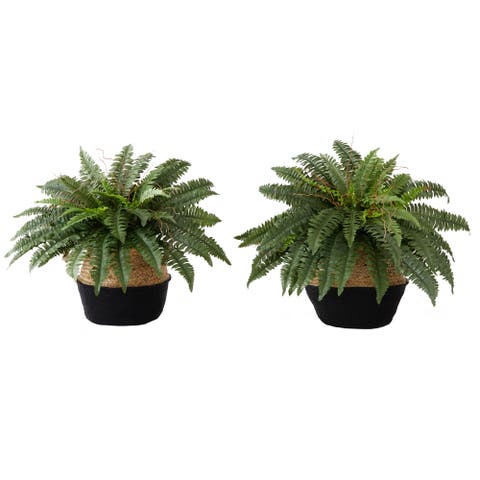 23-in Artificial Boston Fern Plant with Handmade Jute & Cotton Basket DIY KIT (Set of 2)