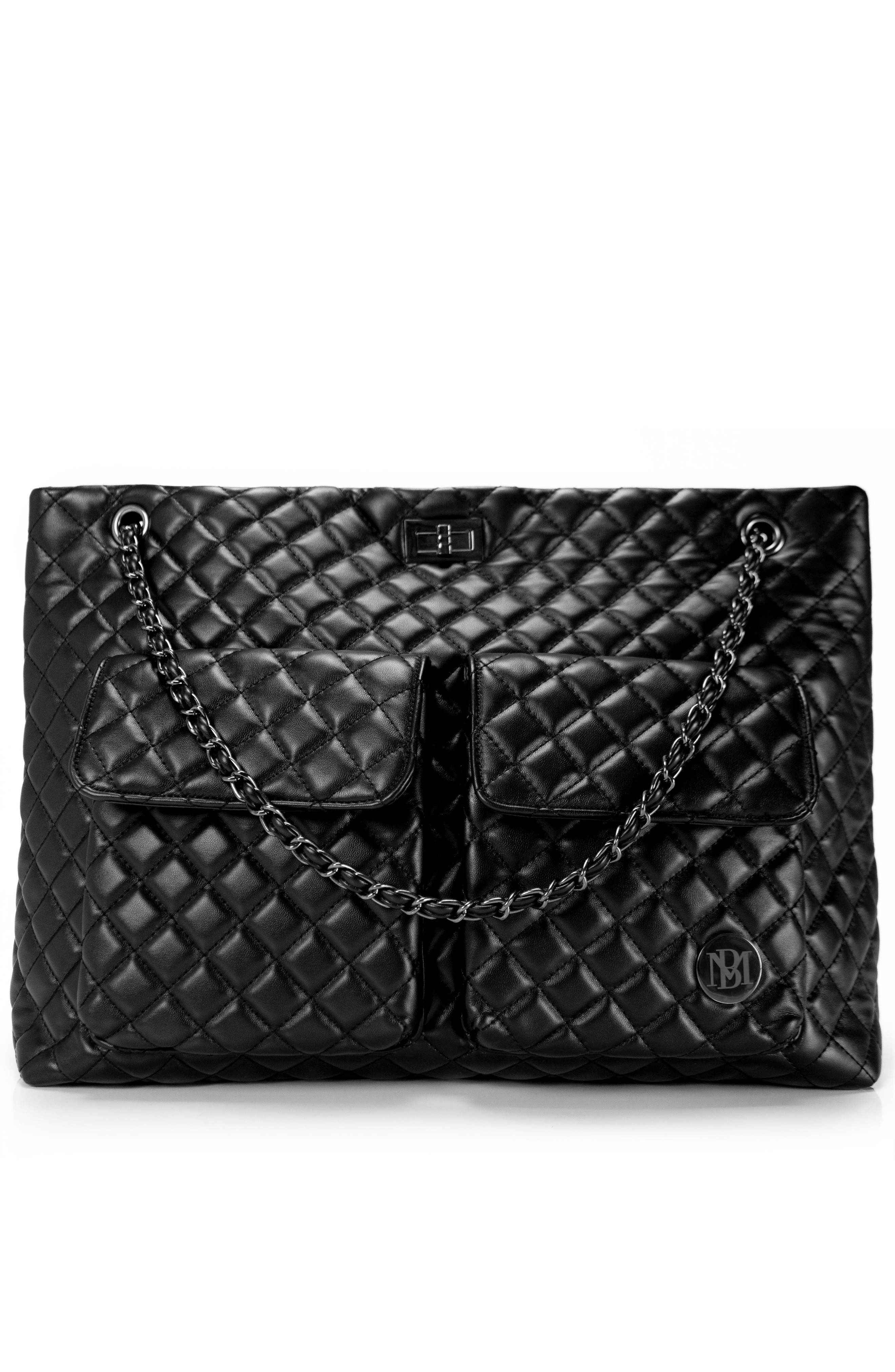 BADGLEY MISCHKA Diana Quilted Vegan Leather Weekender Duffel Bag, Main, color, Black
