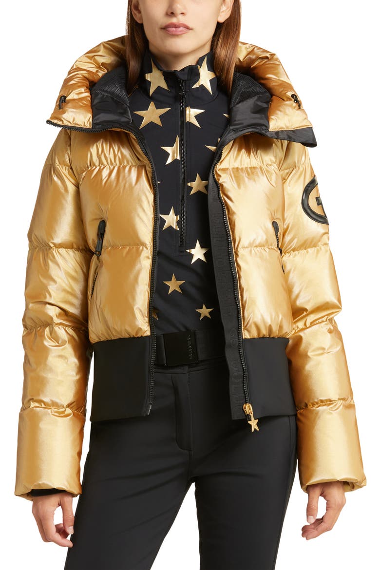 Bombardino Hooded Waterproof Down Puffer Jacket, Main, color, GOLD