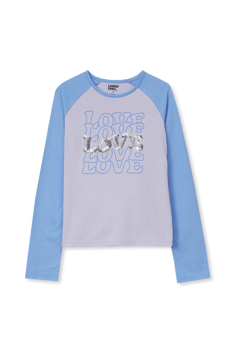Girls Long Sleeve Raglan Graphic T-shirt, Main, color, Sequins Love/Purple Heather