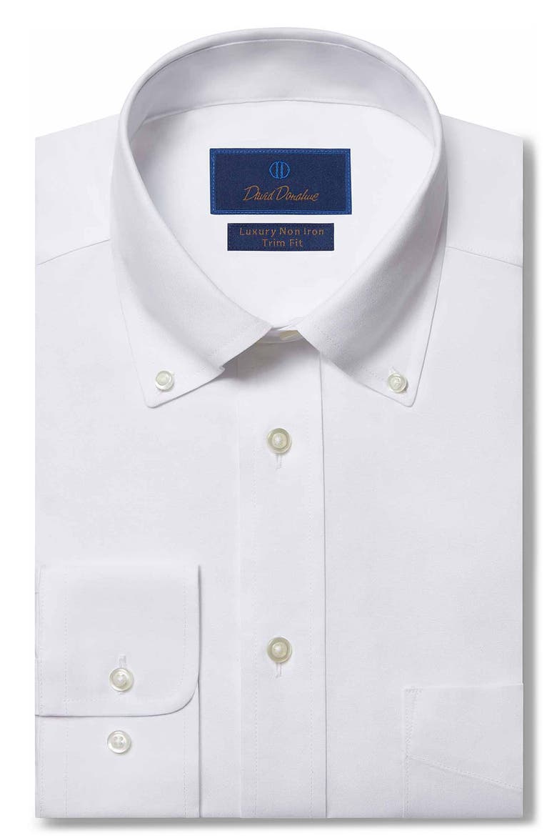 Trim Fit Pinpoint Oxford Non-Iron Dress Shirt, Main, color, WHITE